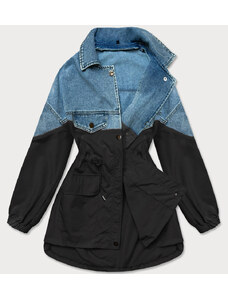 S'WEST Svetlo modro-čierna voľná džínsová bunda z rôznych spojených materiálov (B9791-5001)