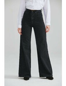 Livik Stálofarebné čierne lycrové široké džínsy - široké džínsové nohavice