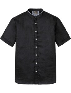 bonprix Košeľa s krátkym rukávom a stojačikom, plátená, farba čierna
