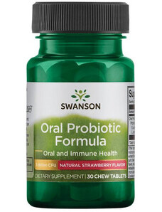 Swanson Oral Probiotic Formula Jahoda, 30 ks, žuvacie tablety, 3 Billion CFU