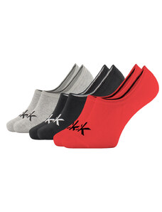 CALVIN KLEIN - 3PACK big logo CK red combo pánske neviditeľné ponožky