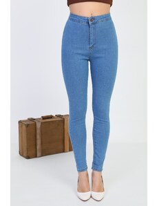 BİKELİFE Women's Blue Lycra High Waist Denim Leggings Pants