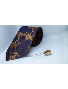 Fashionclub Pánsky set : hnedomodrá kravata a vreckovka