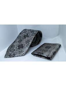 Fashionclub Pánsky set : sivočierna kravata a vreckovka