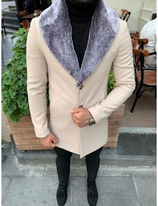 Fashionclub Pánsky svetlohnedý kabát s kožušinou Bora