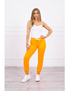 MladaModa Bavlnené nohavice so šnurovaním v páse model 9338 neónovo oranžové