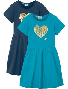 bonprix Džersejové šaty, krátky rukáv (2 ks), farba modrá