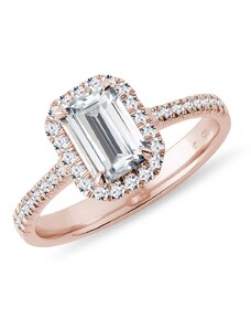 Zásnubný prsteň halo emerald z ružového zlata KLENOTA K0859014
