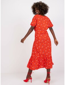 Fashionhunters Červené midi šaty pre ženy s potlačou RUE PARIS