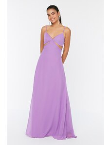Trendyol Collection Dlhé večerné šaty s detailným fialovým lemovaním