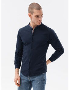 Ombre Clothing Pánska pletená košeľa s dlhým rukávom - tmavomodrá V2 K542