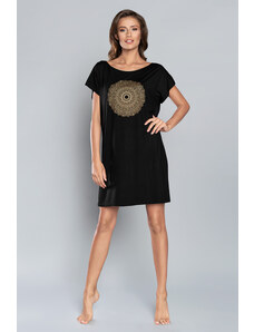 Italian Fashion Elegantná nočná košeľa Mandala čierna, Farba čierna