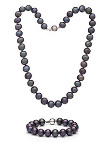 Buka Jewelry Súprava z tmavých perál Mutiara 9,5 AA (perlový náramok a náhrdelník)