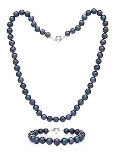 Buka Jewelry Súprava z tmavých perál Mutiara 7,5 AA (perlový náramok a náhrdelník)