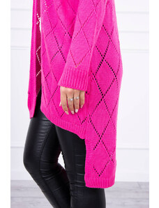 MladaModa Kardigánový sveter s perforovaným vzorom model 2020-4 neónovo ružový
