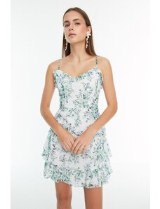 Trendyol Collection Mint A-Line mini podšité tkané šaty s kvetinovým vzorom