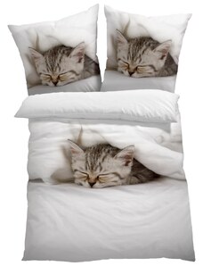 bonprix Obojstranná posteľná bielizeň s mačkou, farba biela