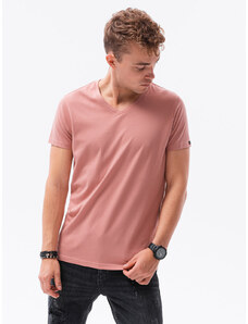 Ombre Clothing Klasické pánske tričko BASIC s výstrihom - ružové V7 S1369