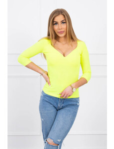 Fashion L&L Rebrované tričko s 3/4 rukávom - neonovo žltá