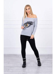 MladaModa Blúzka s motívom oka a predlženou zadnou časťou model 9315 šedá