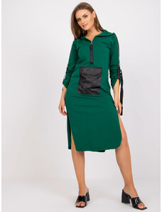 BASIC Tmavozelené dámske dlhé mikinové šaty EM-BL-556.30-dark green
