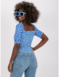 Fashionhunters Blue viscose short blouse with print RUE PARIS
