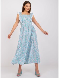 Basic Dlhé dámske tyrkysové letné šaty s kvetinovým vzorom