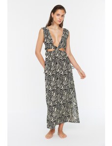 Trendyol Collection Čierno-biele plážové šaty so zebrovým vzorom s detailným výstrihom