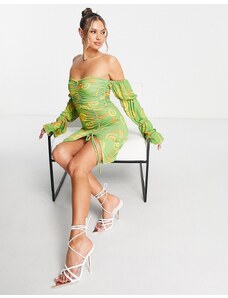 Ei8th Hour slinky bardot dress in abstract green print-Multi