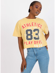 Fashionhunters Yellow cotton short T-shirt with print