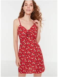 Trendyol červený vystrihnutý detailne tkané šaty
