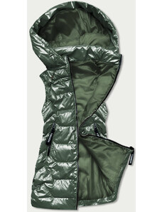 S'WEST Lesklá zelená dámska vesta s kapucňou (B8019-10)