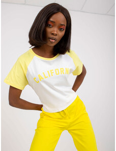 Fashionhunters White and yellow T-shirt with cotton print