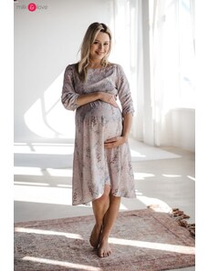 milk & love Tehotenské šaty na dojčenie Lovely Midi Dress Grey with Flowers