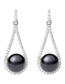 Gaura Pearls Stříbrné náušnice s černou 8.5-9 mm perlou Leandra, stříbro 925/1000