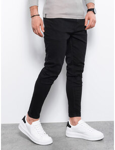 Ombre Clothing Pánske džínsové nohavice SLIM FIIT s roztrhaným pásom - čierne V11 OM-PADP-0148