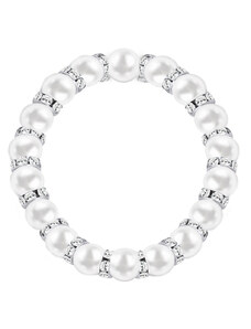 Biju Náramok 4297-1 s bielymi umelými perlami, ozdobený krúžkami po celej dĺžke so zirkónmi 2001970-1