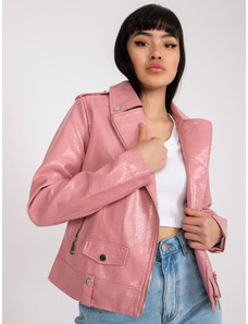 Basic Ružová kožená bunda s vreckami
