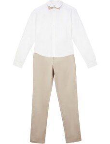 bonprix Chlapčné chino nohavice s košeľou a motýlikom, slávnostné (3-dielna sada), farba šedá