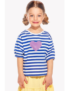 Piskacie Dievčenské tričko so srdiečkom, farba pásik modrý, veľkosť 98