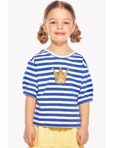 Piskacie Dievčenské tričko s korunkou, farba pásik modrý, veľkosť 98