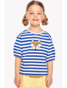 Piskacie Dievčenské tričko s líškou, farba pásik modrý, veľkosť 98