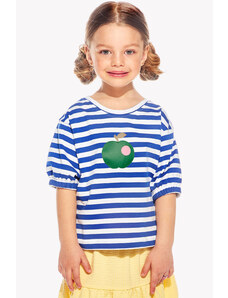Piskacie Dievčenské tričko s jablkom, farba pásik modrý, veľkosť 98