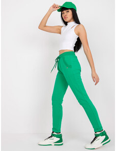 Fashionhunters Dark green cotton sweatpants with high waist