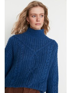 Trendyol Collection Námornícka modrá mäkká textúra s golierom z pleteného svetra