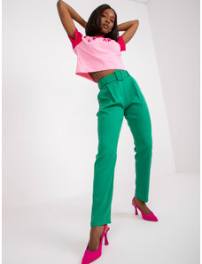 Fashionhunters Svetlozelené oblekové nohavice s opaskom Giulia