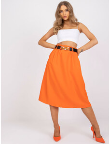 ITALY MODA Dámska oranžová trapézová midi sukňa s vreckami