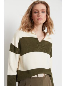 Trendyol Khaki Color Block Pletený sveter