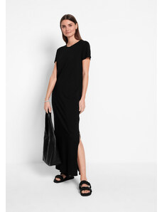 bonprix Bavlnené maxi šaty s rozparkom, farba čierna