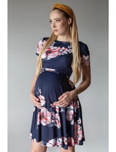 PreMamku Modré kvetinové šaty pre tehotné a dojčiace ženy